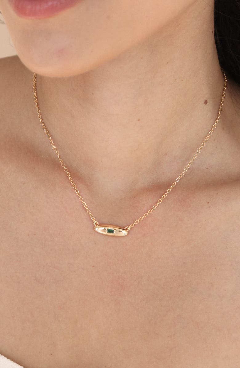 Ettika Baguette Cubic Zirconia Dome Pendant Necklace, Alternate, color, Green