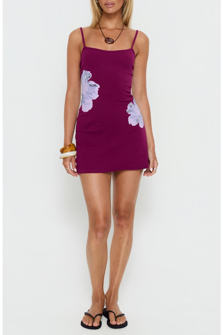 Admiration Embellished Detail Floral Rib Minidress, Main, color, PLUM