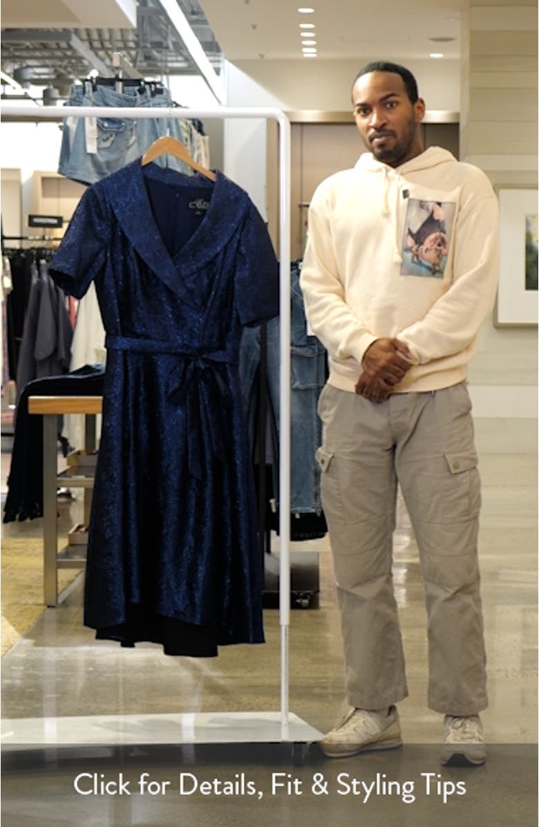 Metallic Jacquard Portrait Collar Cocktail Midi Dress, sales video thumbnail