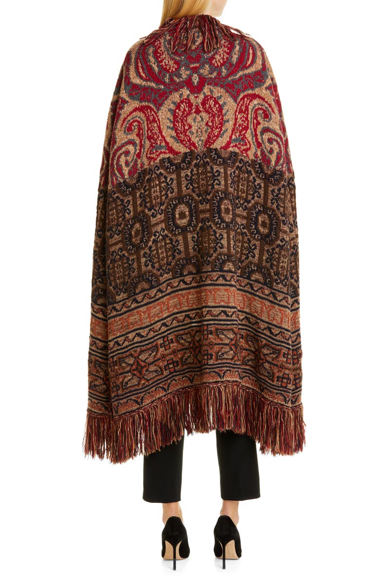 Etro Fringe Wool & Alpaca Blend Jacquard Blanket Cape, Alternate, color, 
