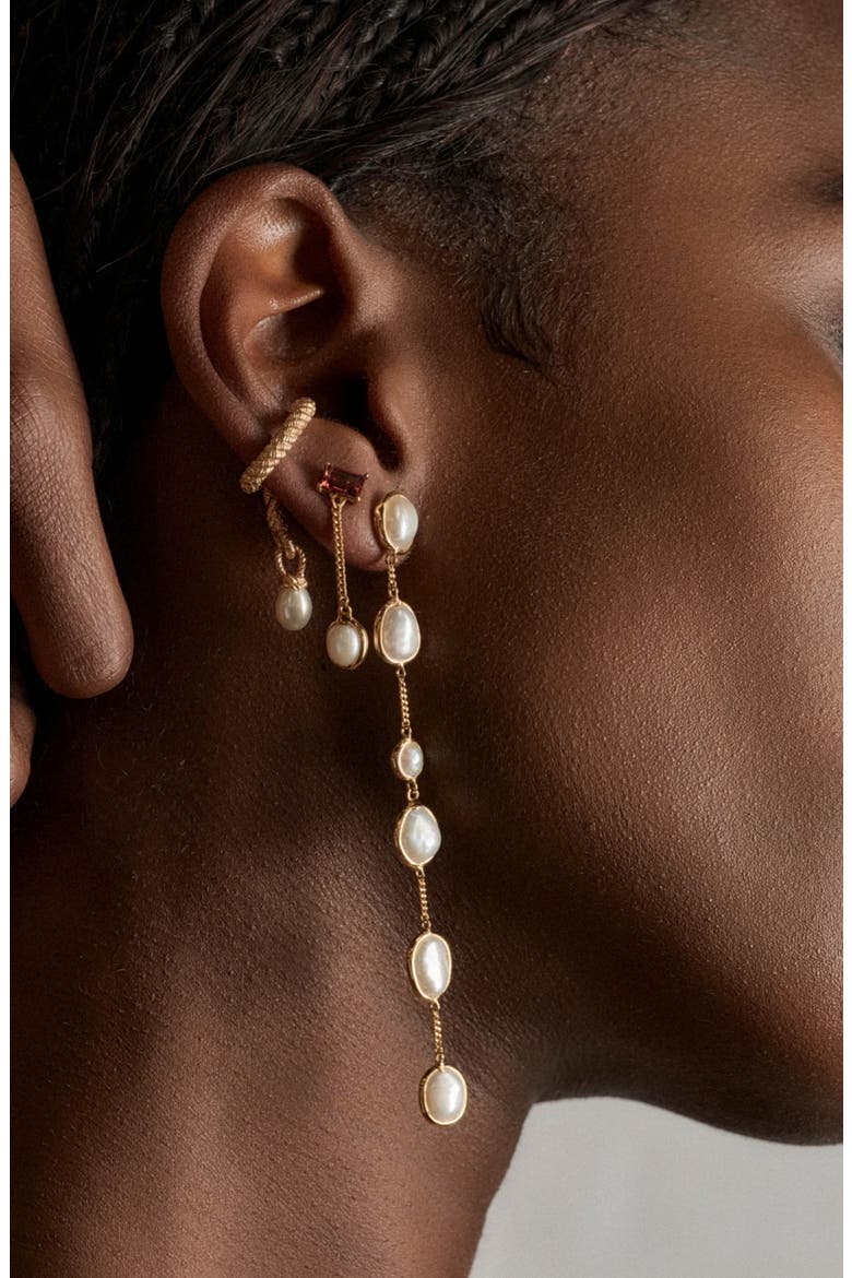 Molten Pearl Linear Drop Earrings, Alternate, color, METALLIC GOLD