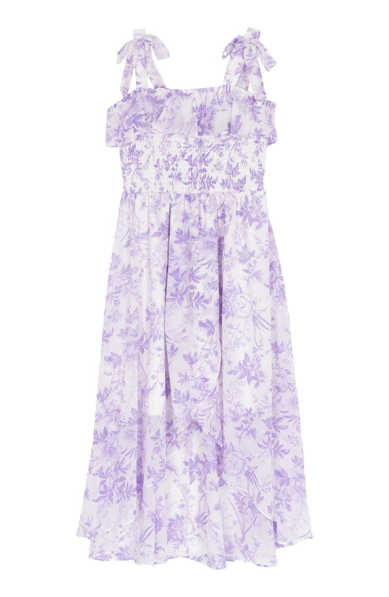 RARE, TOO! Kids' Print Smocked Chiffon High-Low Dress, Alternate, color, Lilac