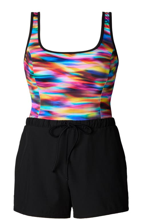 Shapesolver Sport Runaround Binded Scoopneck Chlorine Resistant One-piece Swimsuit In Multi