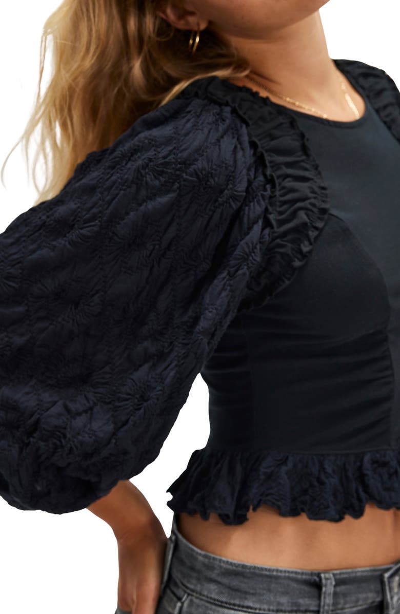 Free People Olivia Contrast Stitch Knit Top, Alternate, color, Black