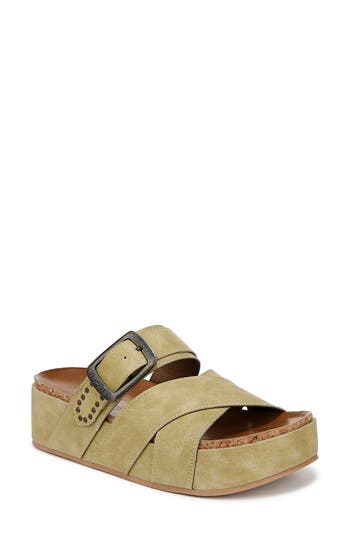 Blowfish Malibu Iris Platform Wedge Slide Sandal In Pistachio Faux Suede