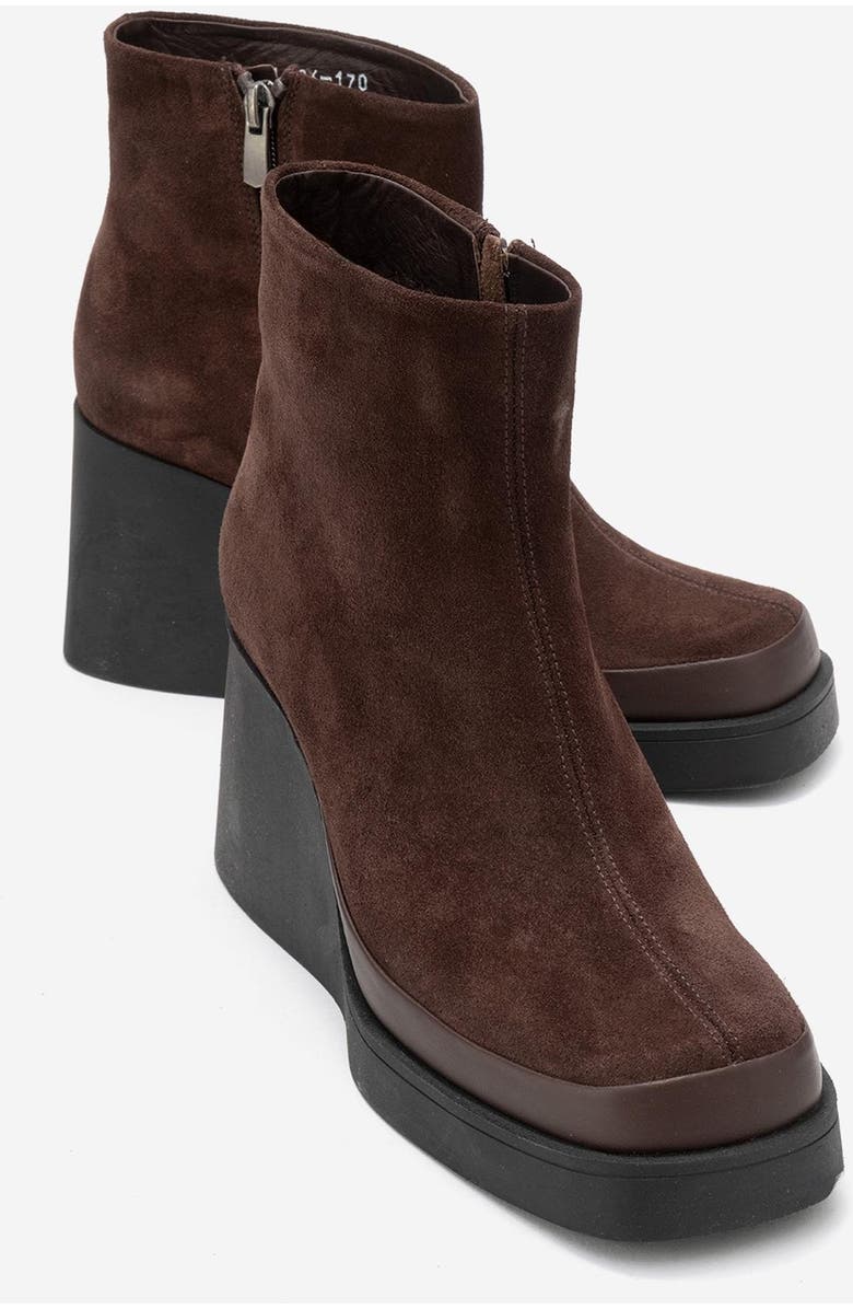 Forever & Always Shoes Livia Leather Wedge Boot, Alternate, color, Brown Suede