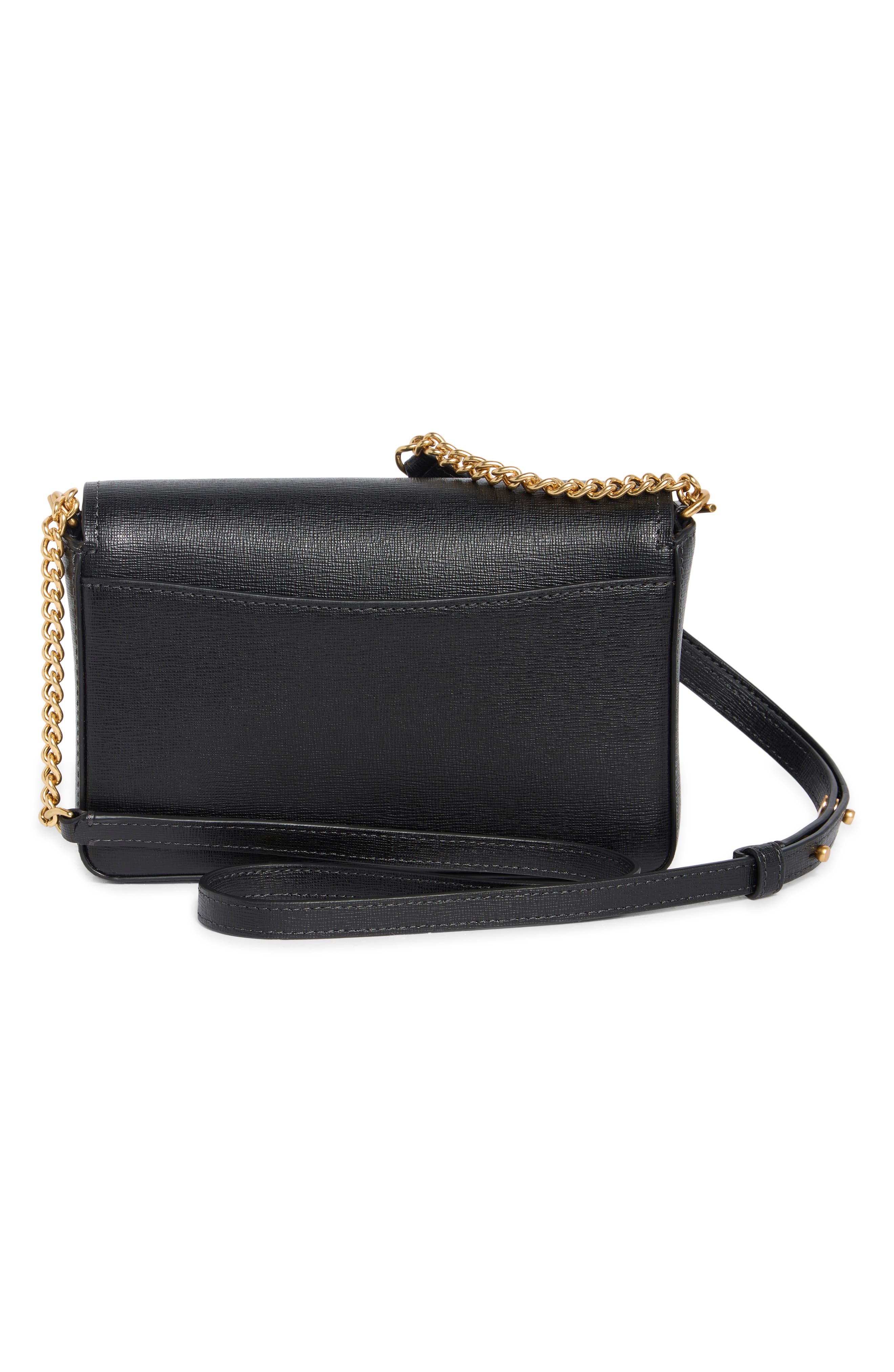 Morgan Bow Embellished Saffiano Leather Crossbody Bag, Alternate, color, BLACK