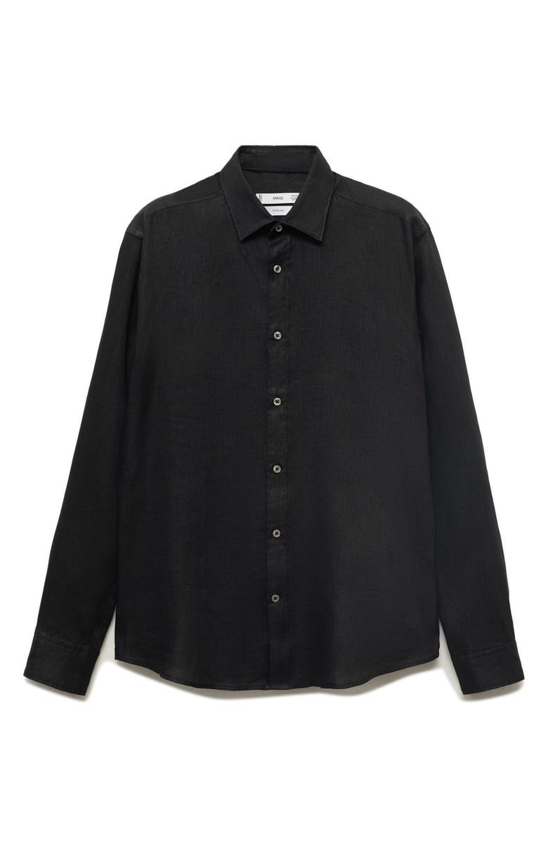 MANGO Classic Fit Linen Button-Up Shirt, Alternate, color, Black