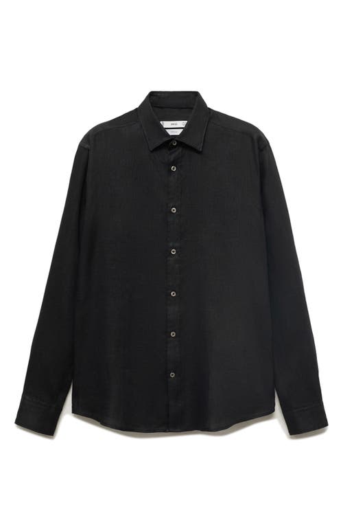 Mango Classic Fit Linen Button-up Shirt In Black