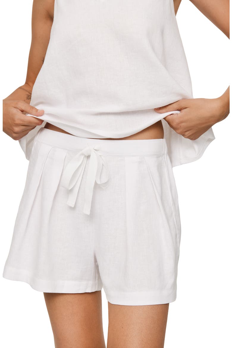 Relaxed Tie Waist Linen Blend Shorts, Alternate, color, WHITE
