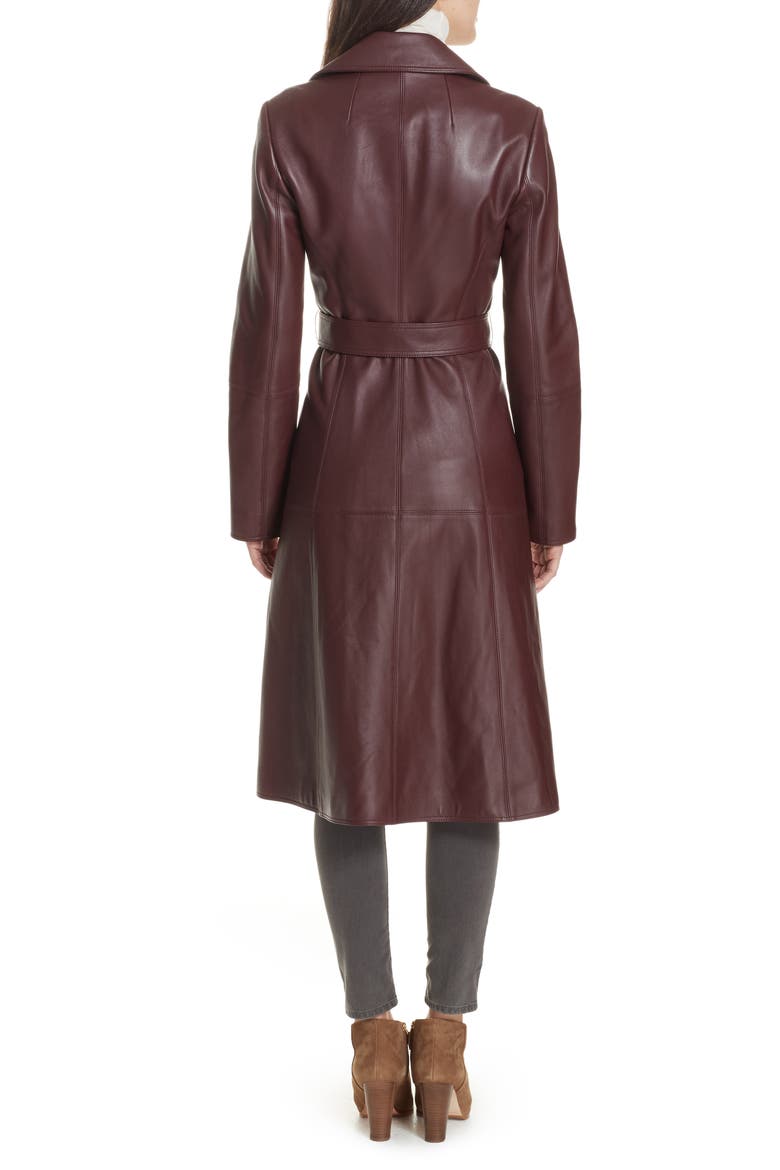 Nappa Leather Trench Coat, Alternate, color, SPICED BERRY