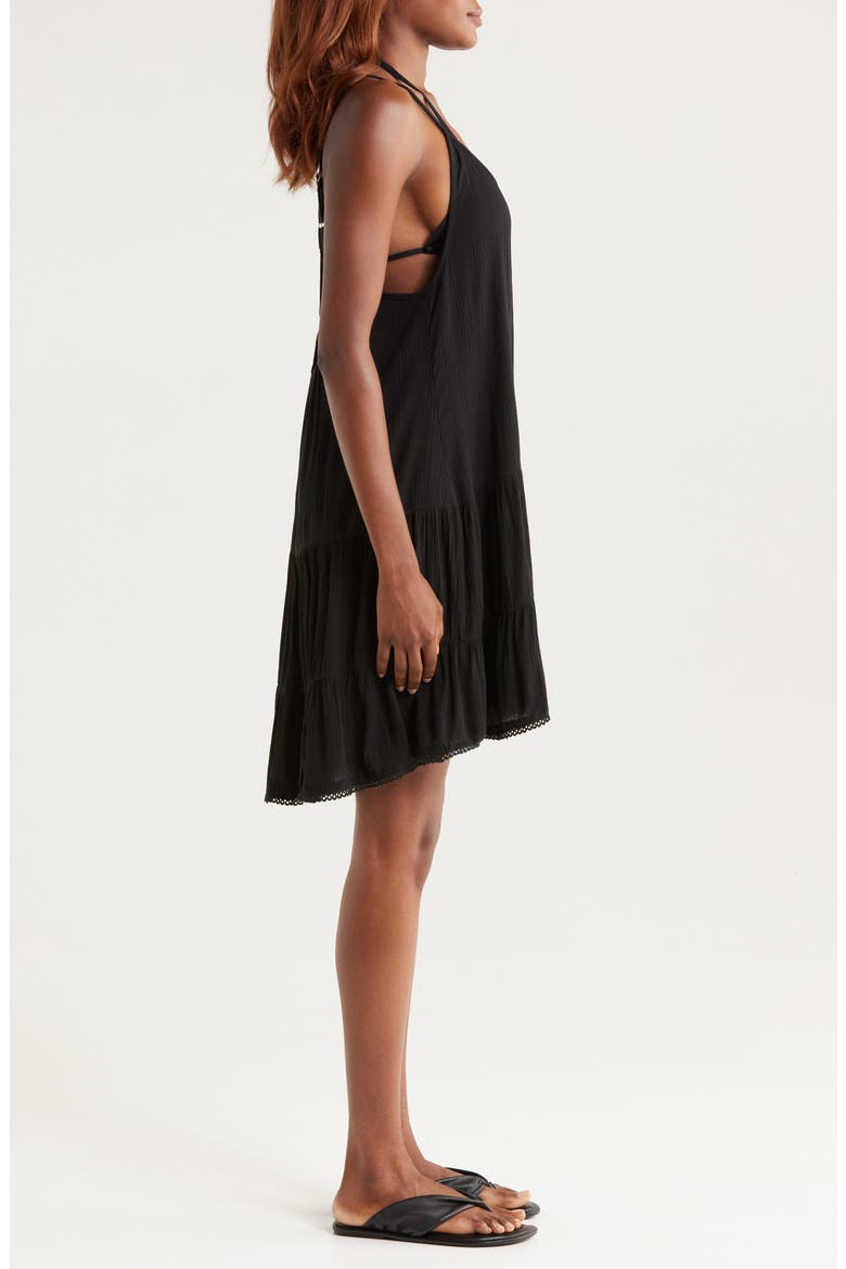 Tiered Crinkle Cover-Up Dress, Alternate, color, BLACK