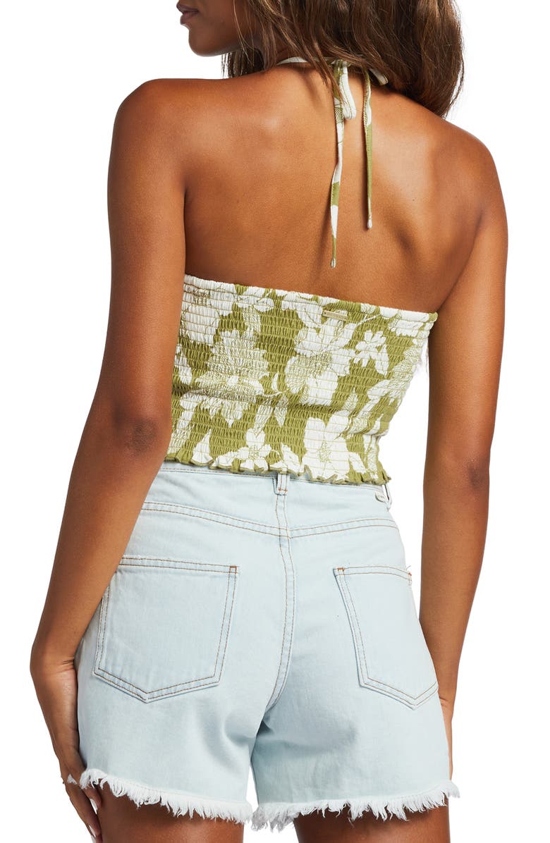 Billabong Smocked Floral Halter Crop Top, Alternate, color, 