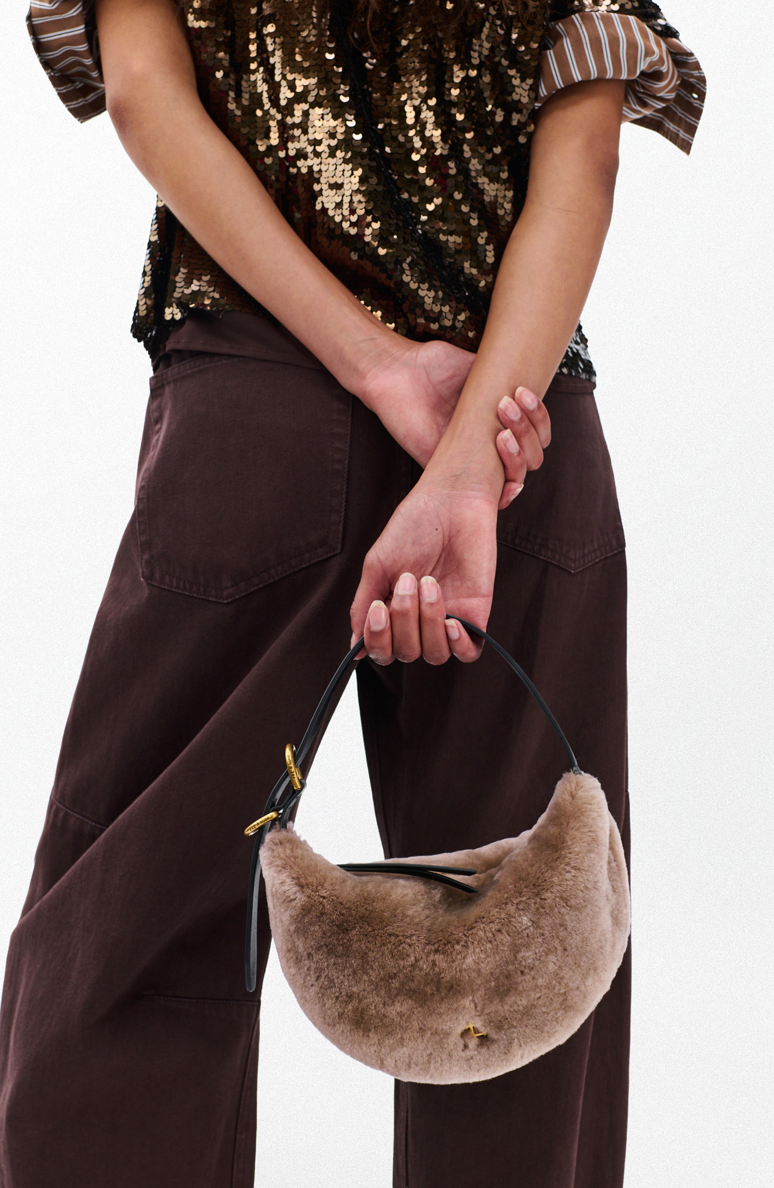 Mercer Small Genuine Shearling Hobo, Alternate, color, MINK