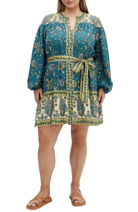 Sable Print Long Sleeve Minidress (Plus)