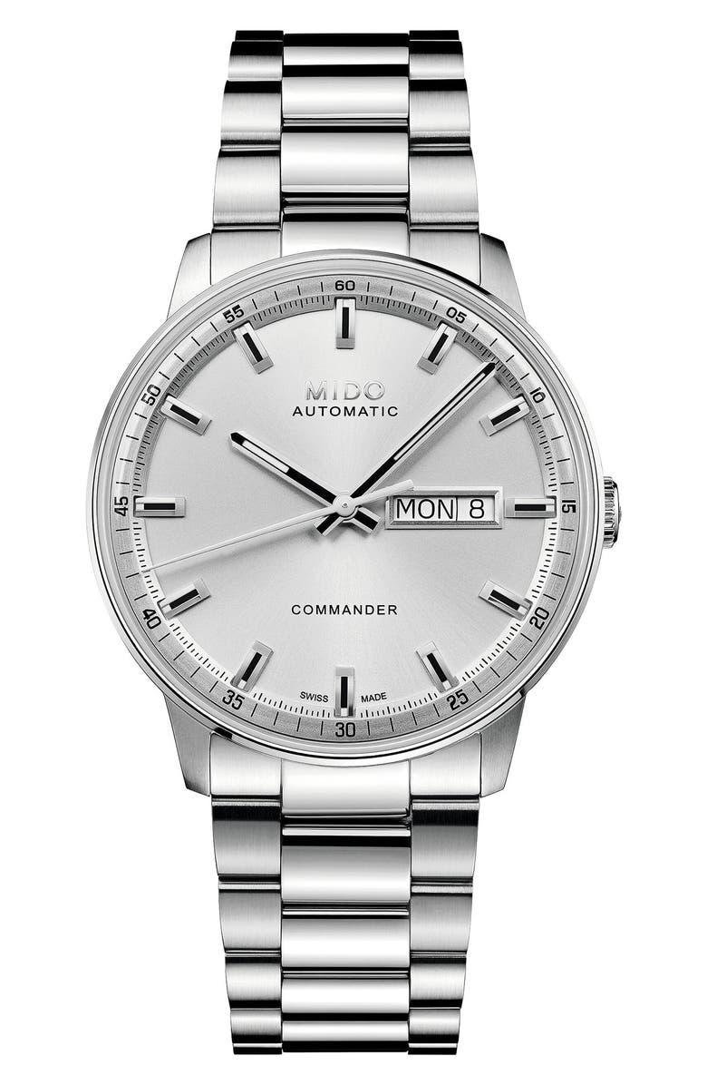 MIDO Commander Datoday Automatic Bracelet Watch, 40mm, Main, color, Silver/ Silver