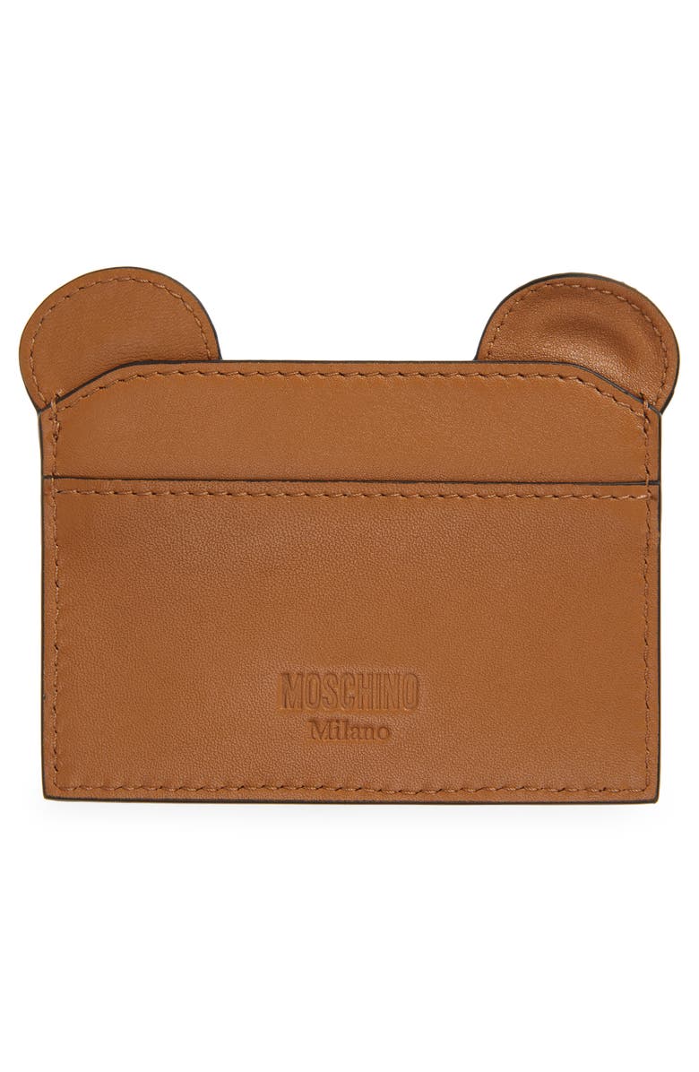 Moschino Teddy Bear Leather Card Case, Alternate, color, 