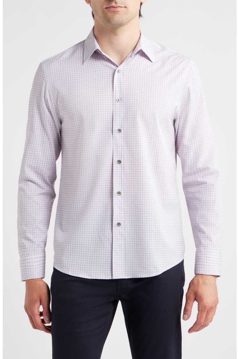 Trim Fit Gingham Check Performance Button-Up Shirt, Main, color, GREY/ WHITE