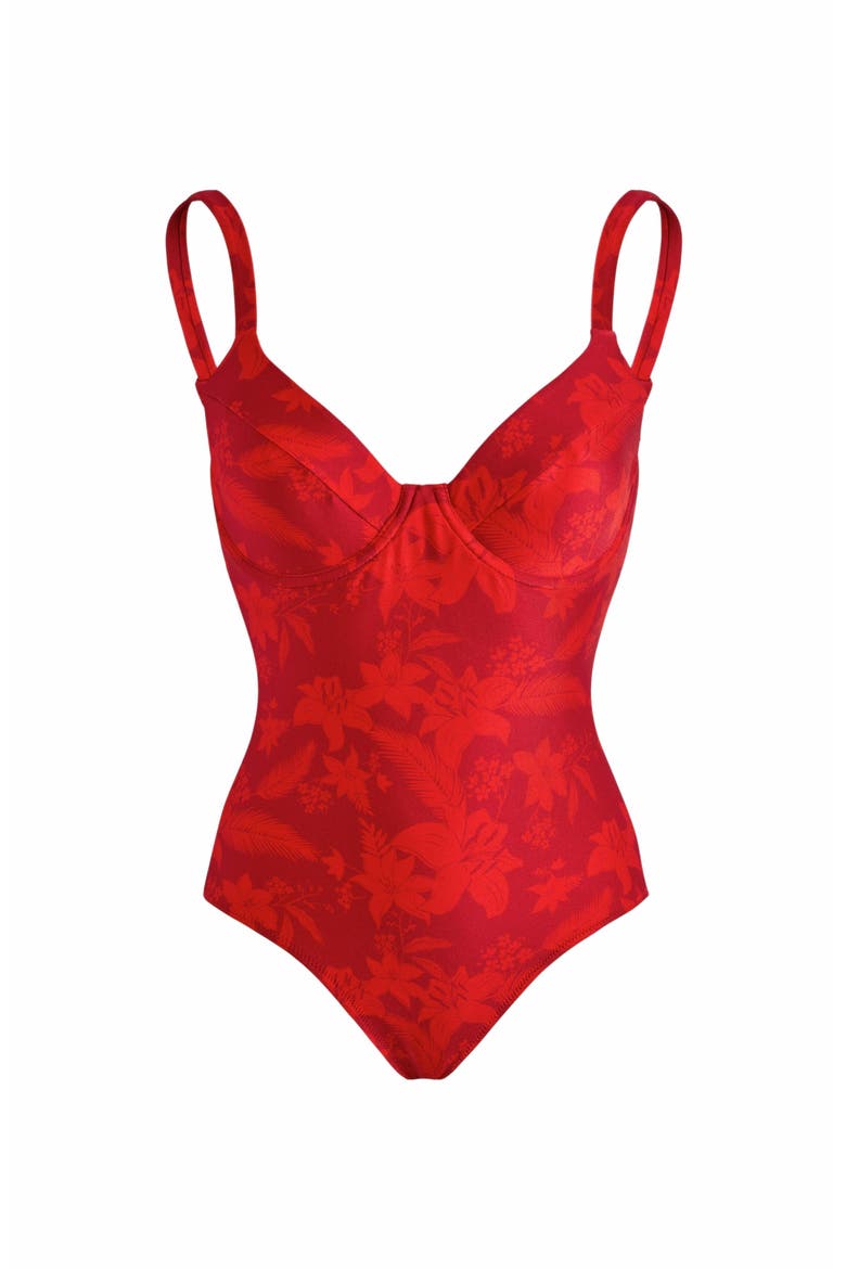 Women's Flower Power Underwire One-Piece Swimsuit, Alternate, color, LIPSTICK