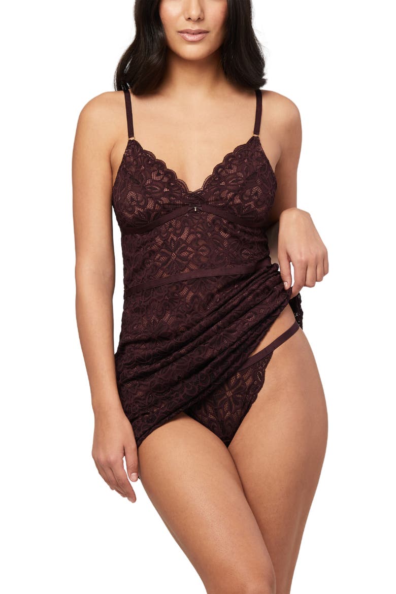 Lace Chemise & Thong Set, Alternate, color, COCOA/ PECAN