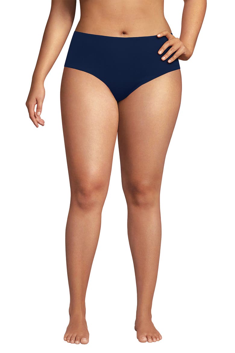 Plus Size Mid Rise Classic Bikini Bottoms, Main, color, Deep Sea Navy