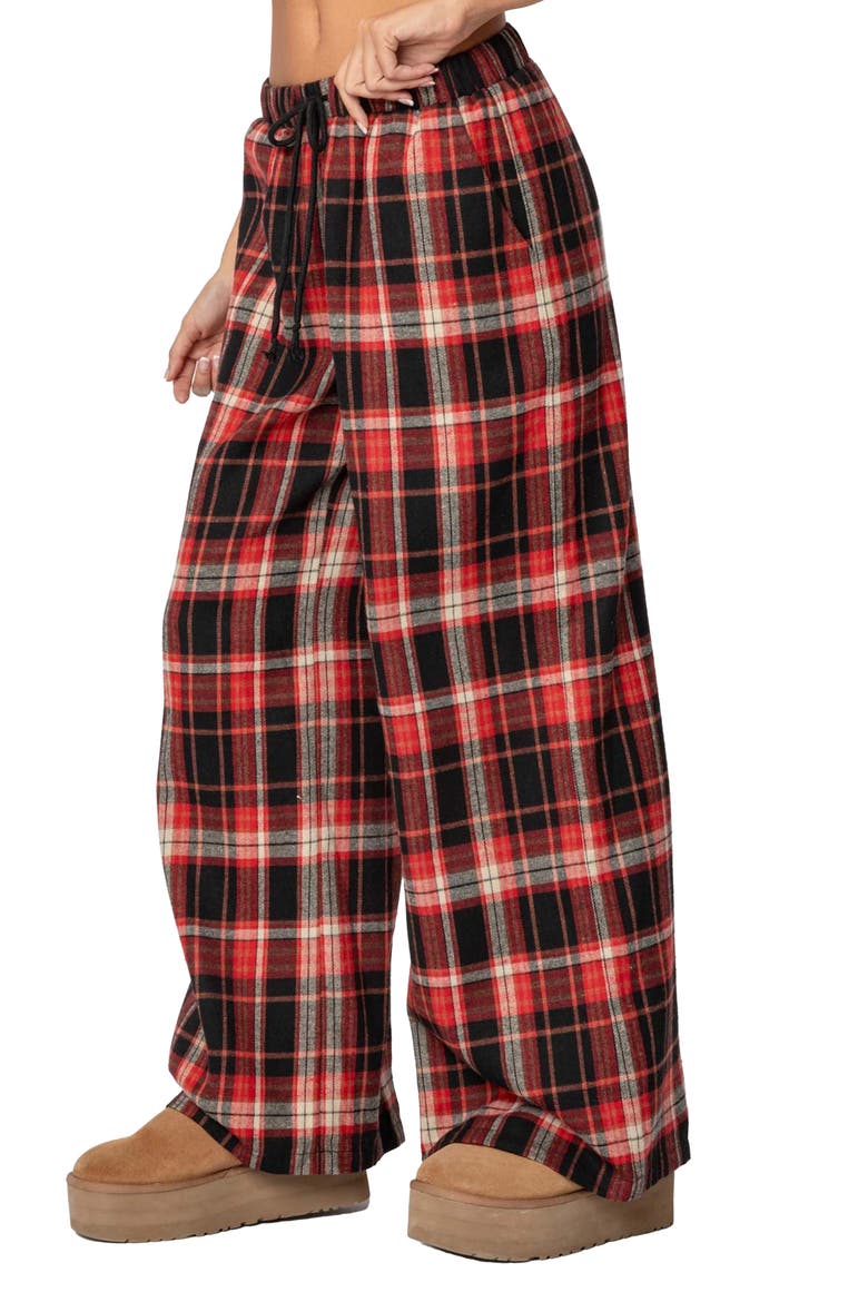Lounge Around Plaid Wide Leg Pants, Alternate, color, RED