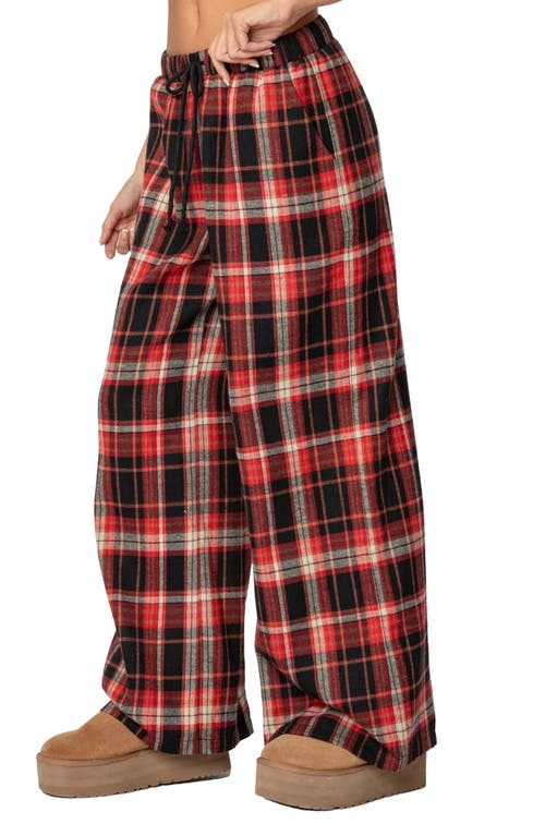 Shop Edikted Lounge Around Plaid Wide Leg Pants In Red
