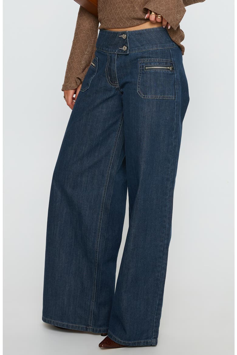 Unwritten Mid Rise Wide Leg Jeans, Alternate, color, DARK BLUE WASH