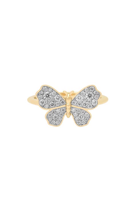 18K Gold Diamond Butterfly Ring
