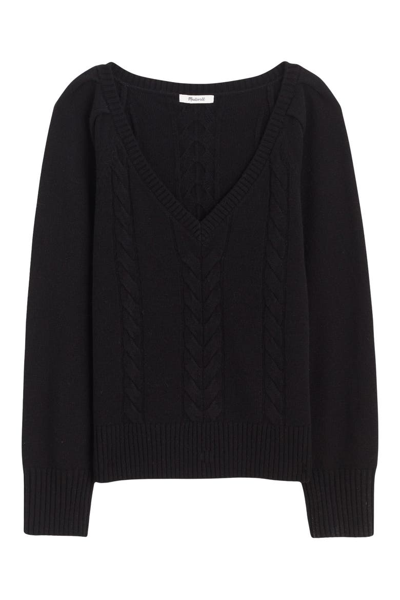 V-Neck Merino Wool Sweater, Alternate, color, BLACK