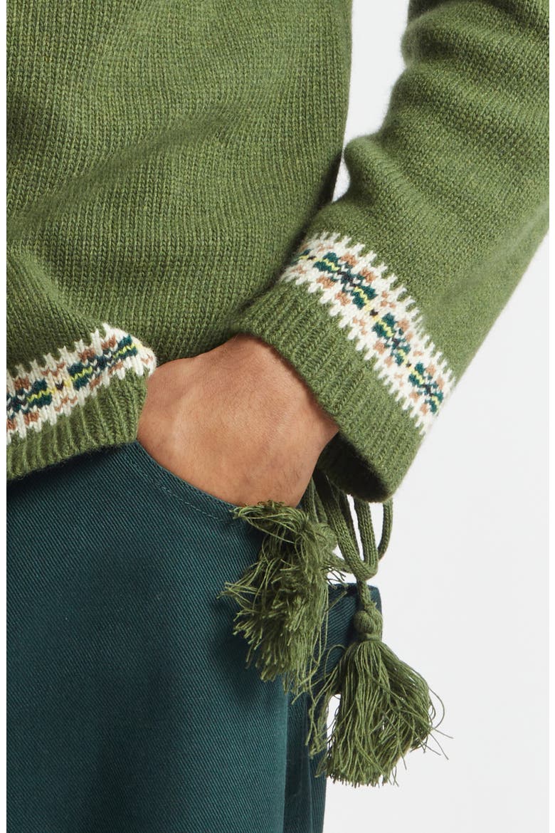 Moritz Tassel Trim Virgin Wool Sweater, Alternate, color, GREEN MULTI