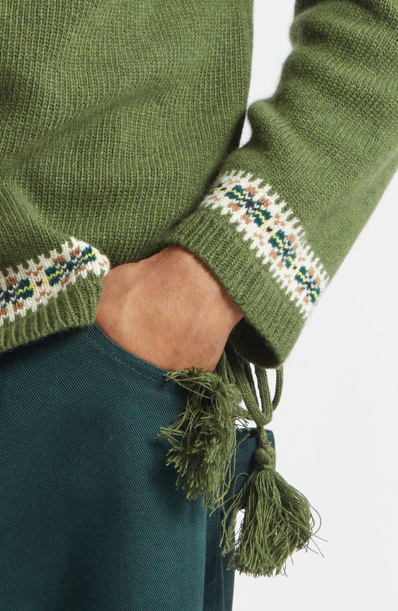 Bode Moritz Tassel Trim Virgin Wool Sweater, Alternate, color, Green Multi