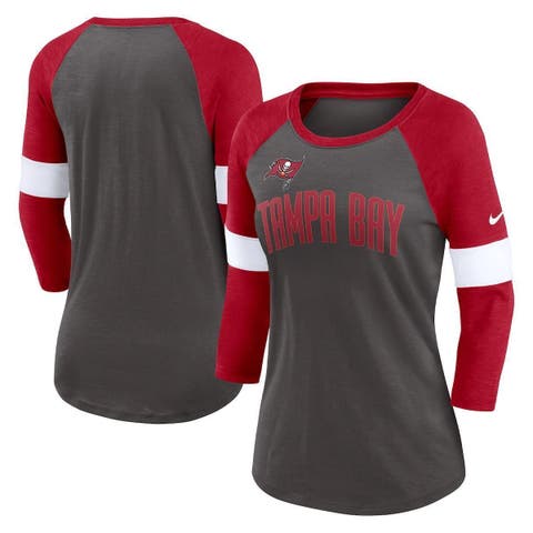 Women's Nike Tampa Bay Buccaneers Heather Pewter/Heather Red Football Pride Slub 3/4 Raglan Sleeve T-Shirt