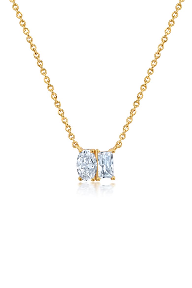 Oval & Baguette Cubic Zirconia Pendant Necklace, Main, color, GOLD
