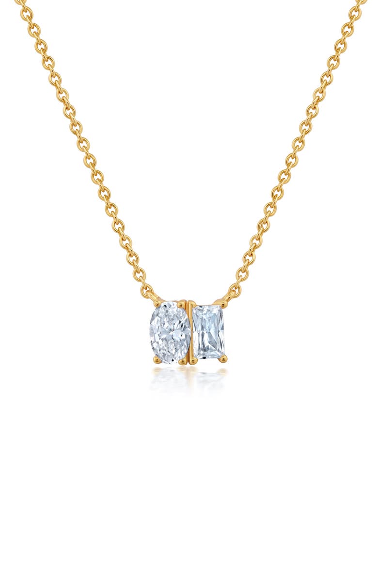 Crislu Oval & Baguette Cubic Zirconia Pendant Necklace, Main, color, Gold