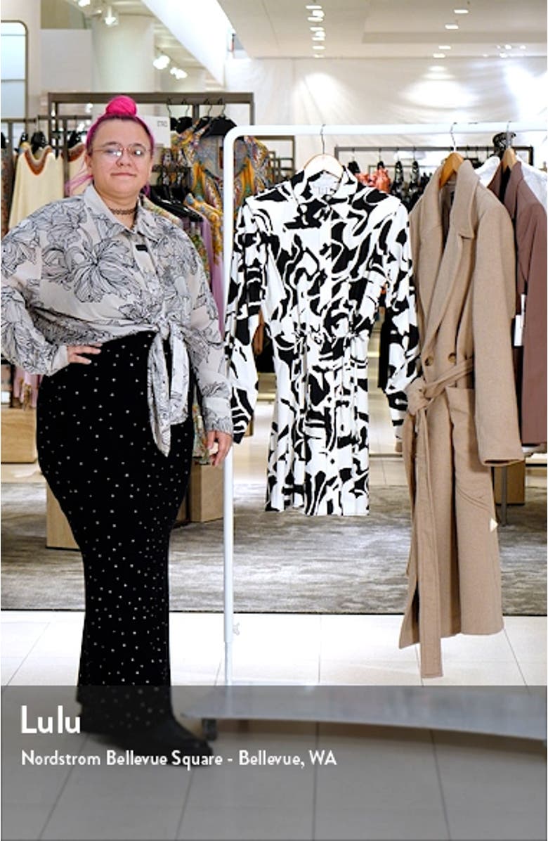 Print Tie Waist Long Sleeve Shirtdress, sales video thumbnail