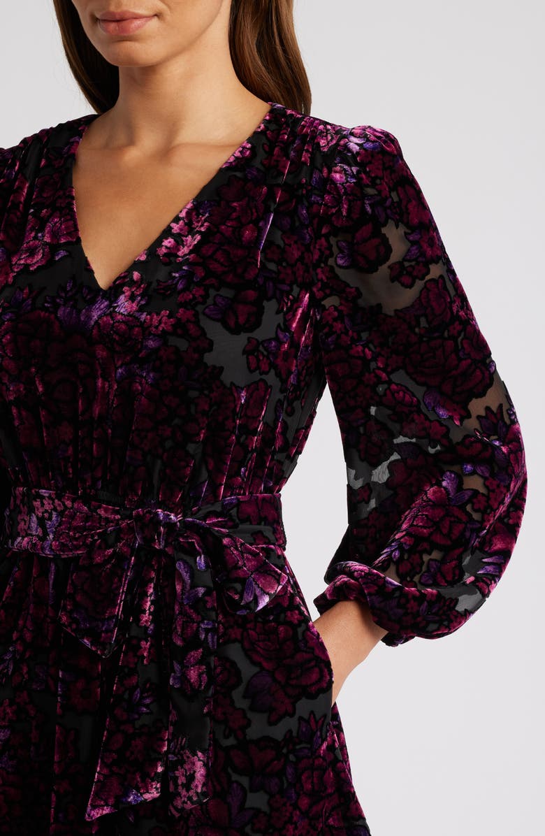 Eliza J Long Sleeve Burnout Velvet Cocktail Dress, Alternate, color,