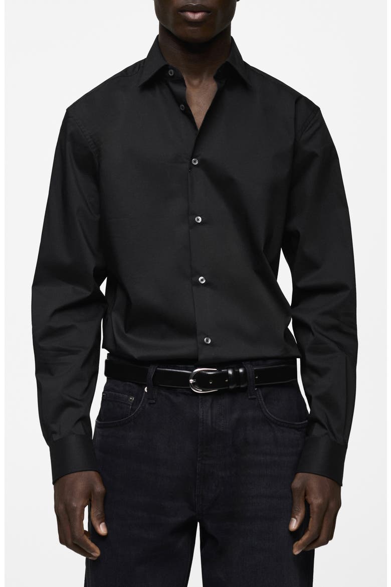 Regular Fit Stretch Poplin Button-Up Shirt, Main, color, BLACK