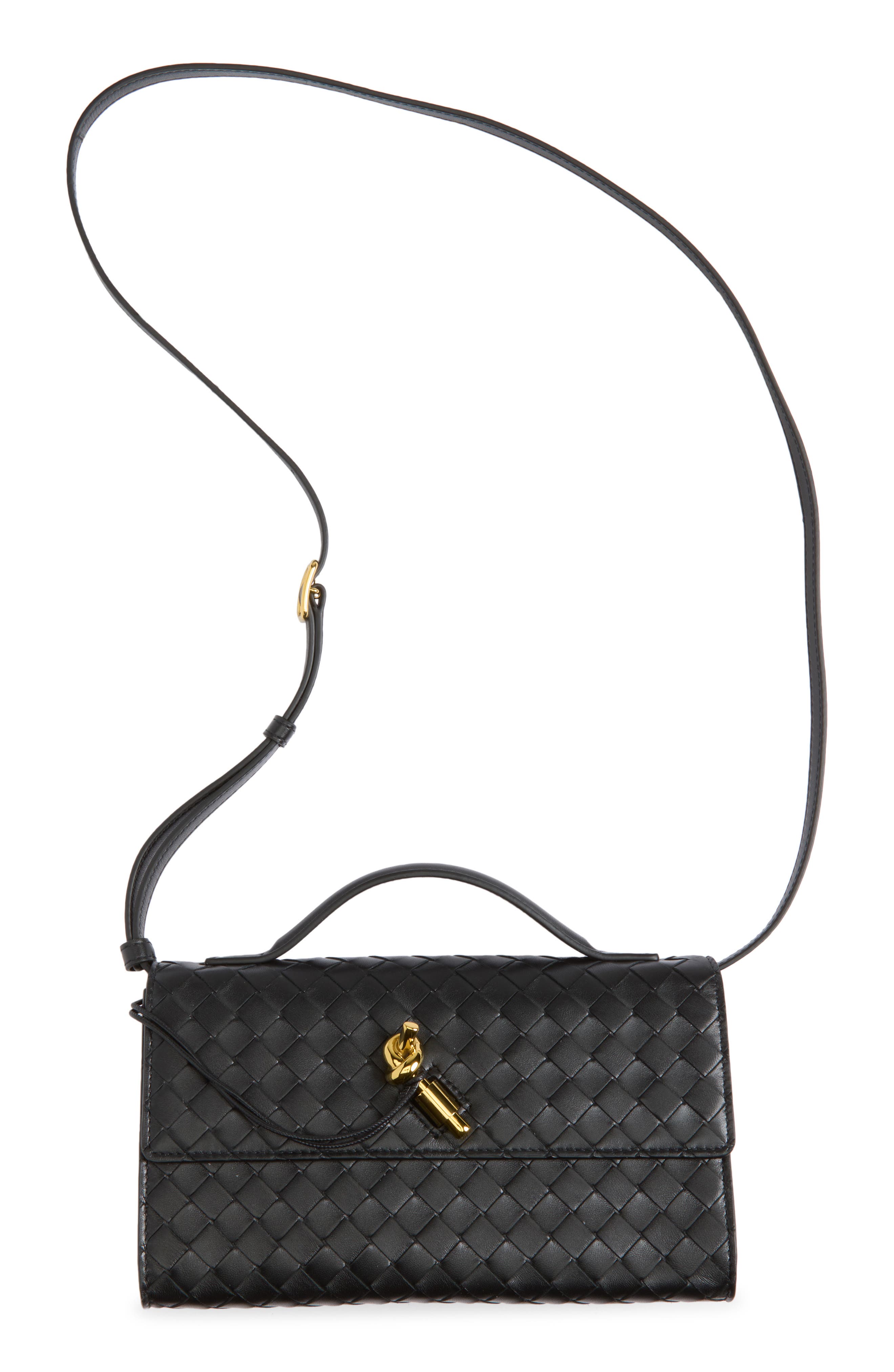 Andiamo Intrecciato Leather Top Handle Bag, Main, color, 1019 BLACK-M BRASS