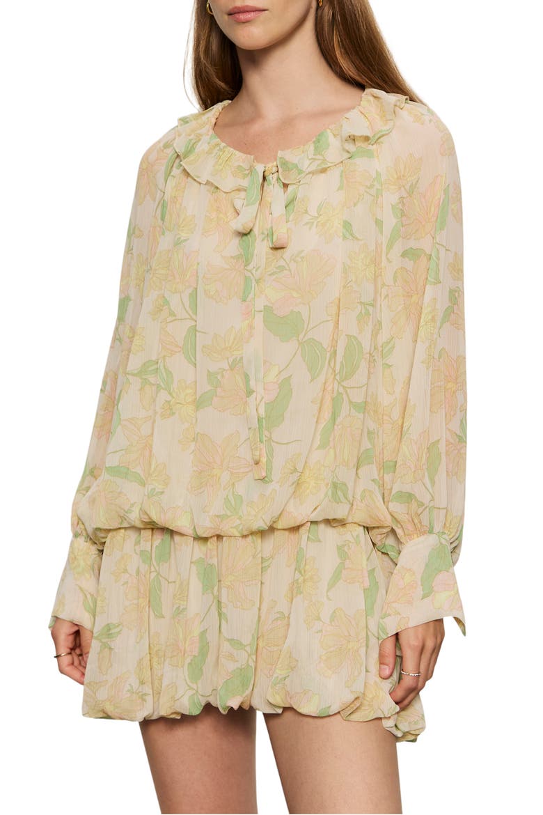 Floral Print Long Sleeve Minidress, Alternate, color, GENTLE LILY YELLOW