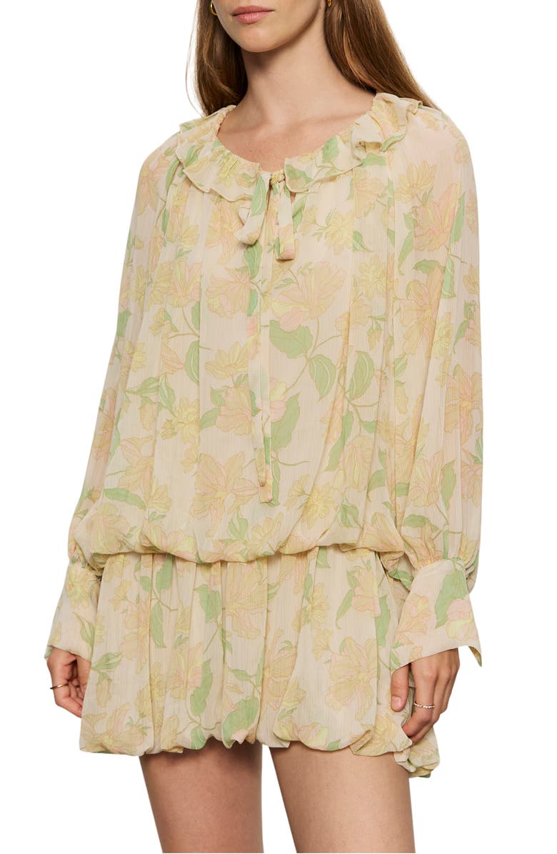 Sanctuary Floral Print Long Sleeve Minidress, Alternate, color, Gentle Lily Yellow