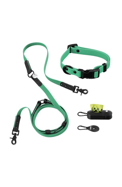 Luna 8FT Adjustable 6-in-1 Waterproof Hands-Free Leash and Collar with LED Flashlight, Bag Dispenser, and Poop Bag Holder