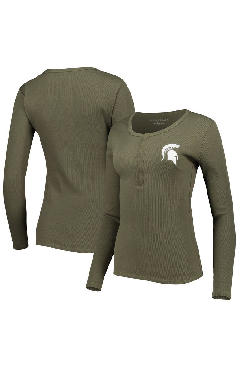 BOXERCRAFT Women's Green Michigan State Spartans Harper Henley Long Sleeve T-Shirt, Main, color,