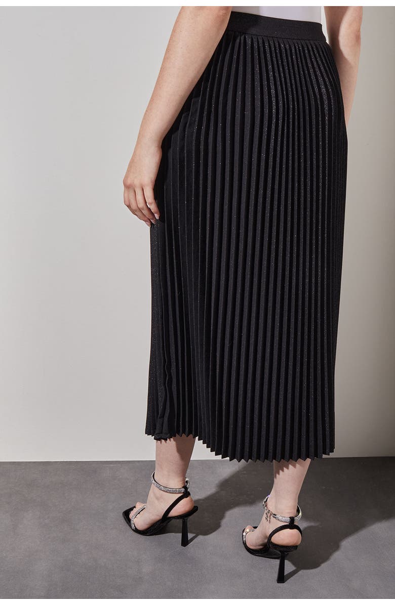 Ming Wang Midi Pleated Skirt Shimmer Woven, Alternate, color, Black/Silver