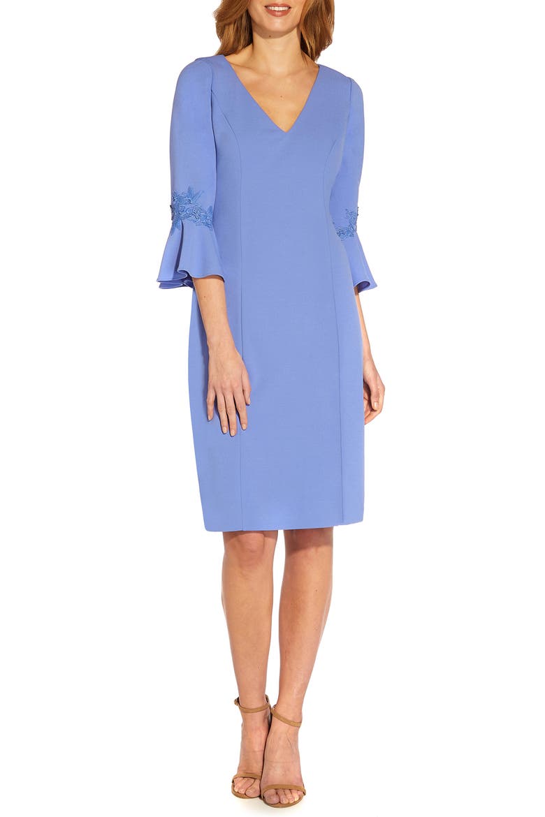 Bell Sleeve Sheath Dress, Main, color, MISTY PERI