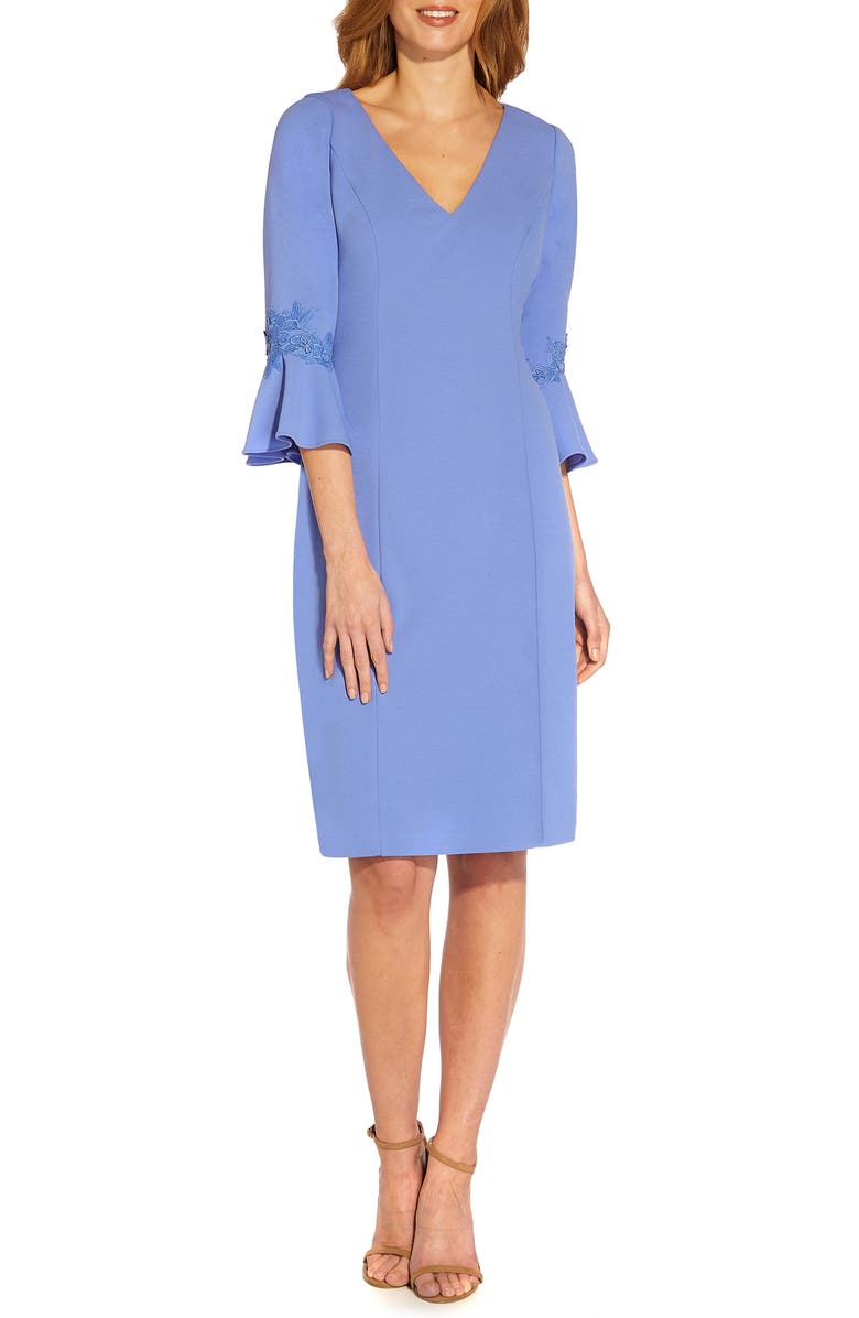 Adrianna Papell Bell Sleeve Sheath Dress, Main, color, 