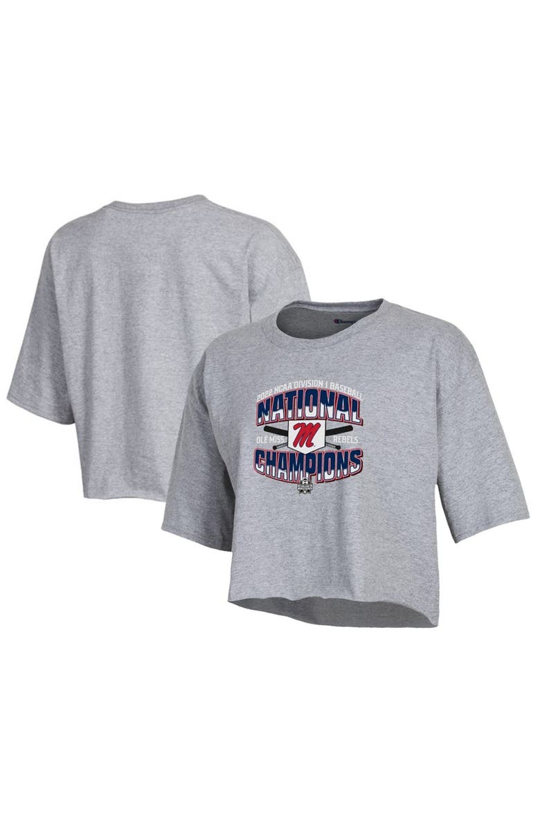 Champion Women's Champion Heathered Gray Ole Miss Rebels 2022 NCAA Men's Baseball College World Series Champions Locker Room Boyfriend Cropped T-Shirt, Main, color,