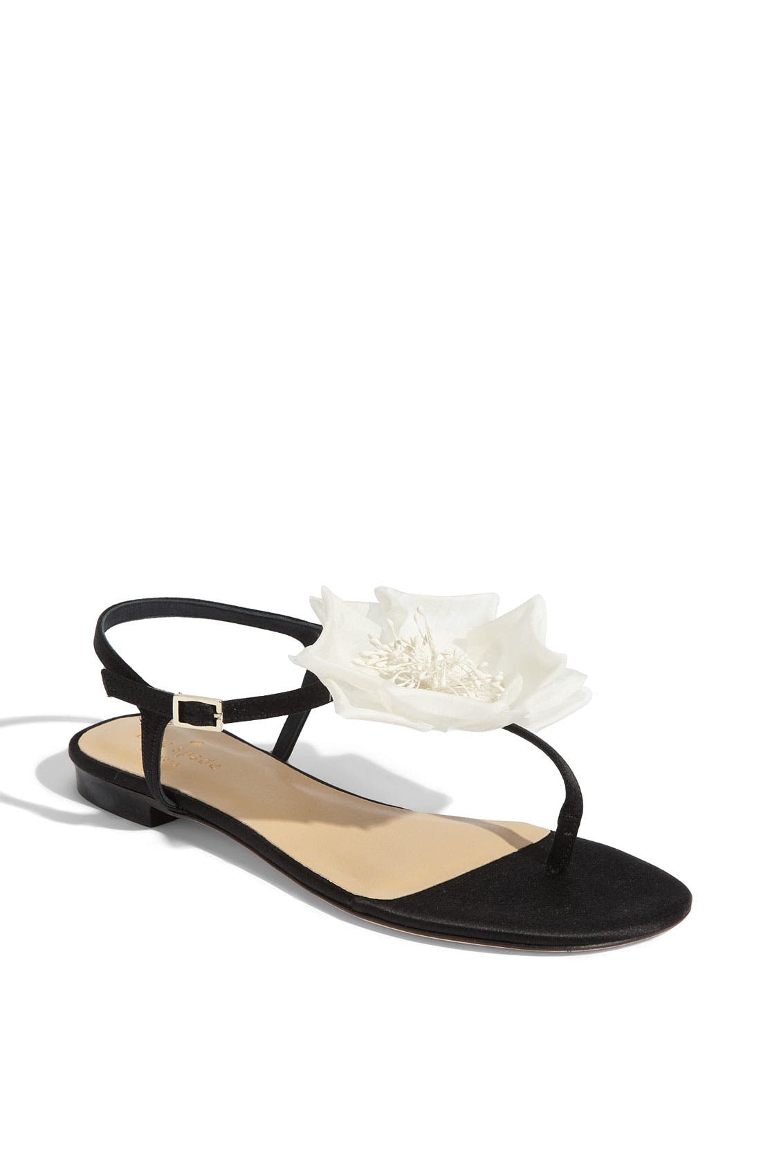 'florina' sandal, Main, color, BLACK SATIN/ WHITE FLOWER