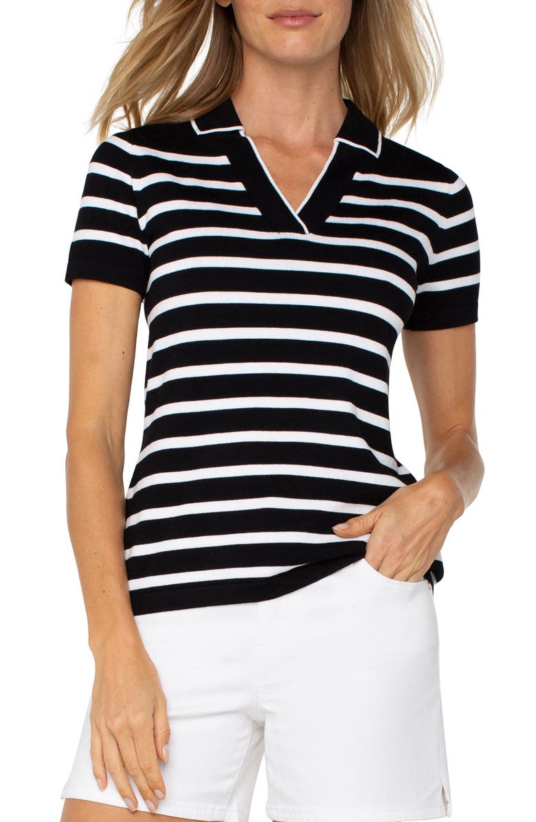 Liverpool Los Angeles Stripe Collared Short Sleeve Sweater, Main, color,