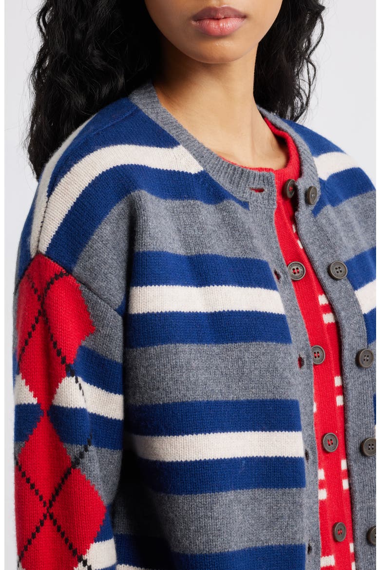 Didi Faux Layered Merino Wool Cardigan, Alternate, color, RED MULTI